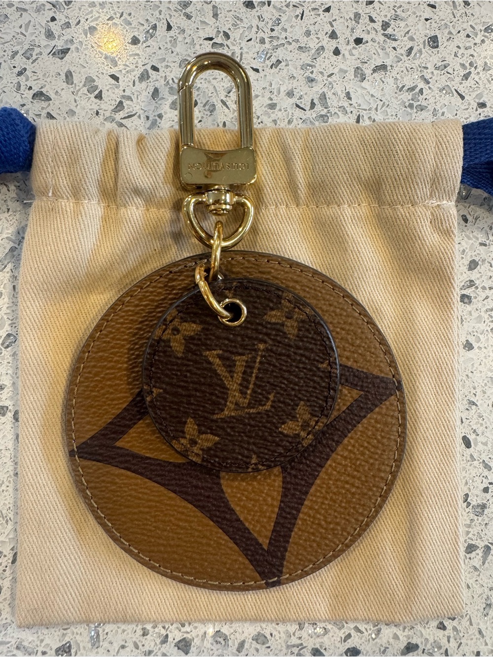 Louis Vuitton Brown Monogram Round Double-Pendant Key Charm with Gold Hardware